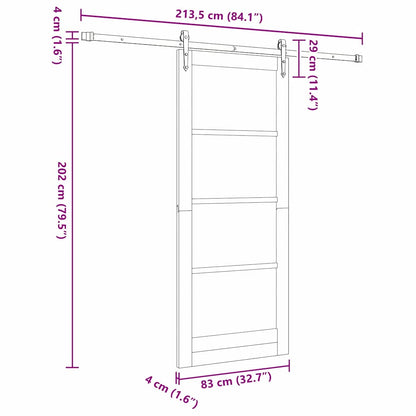 vidaXL Sliding Door ORKDAL White 83 x 202 cm Solid Pine Wood and Glass
