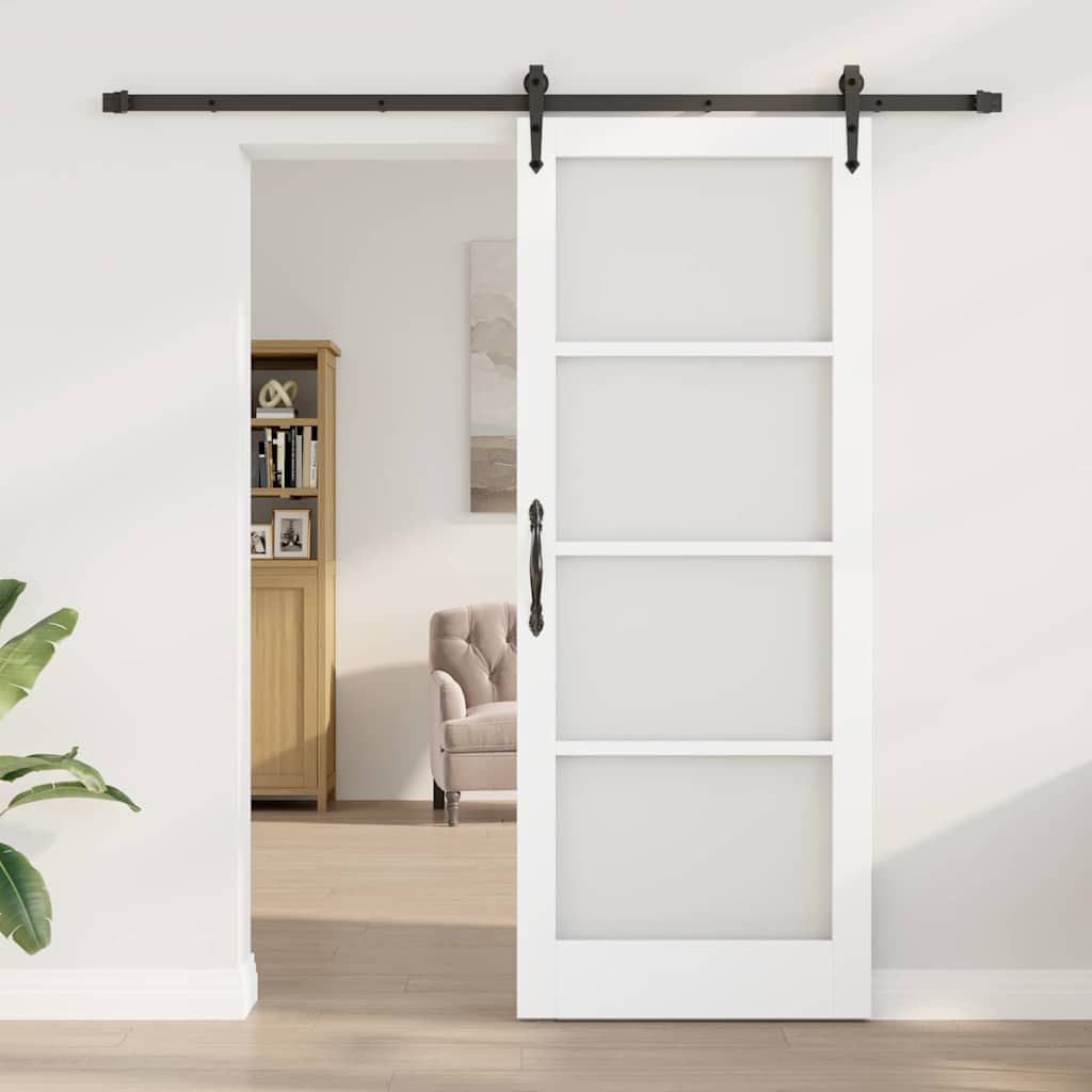 vidaXL Sliding Door ORKDAL White 83 x 211 cm Solid Pine Wood and Glass