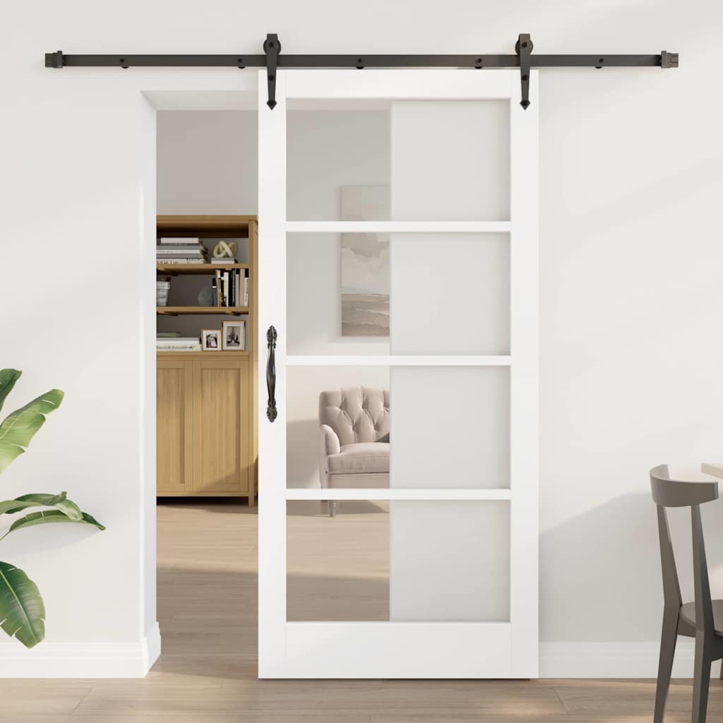 vidaXL Sliding Door ORKDAL White 93 x 202 cm Solid Pine Wood and Glass