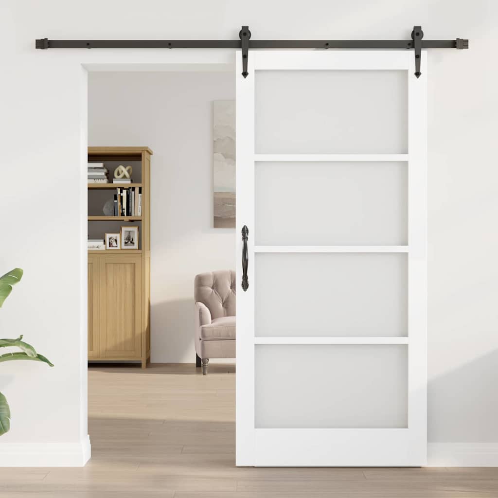 vidaXL Sliding Door ORKDAL White 93 x 202 cm Solid Pine Wood and Glass
