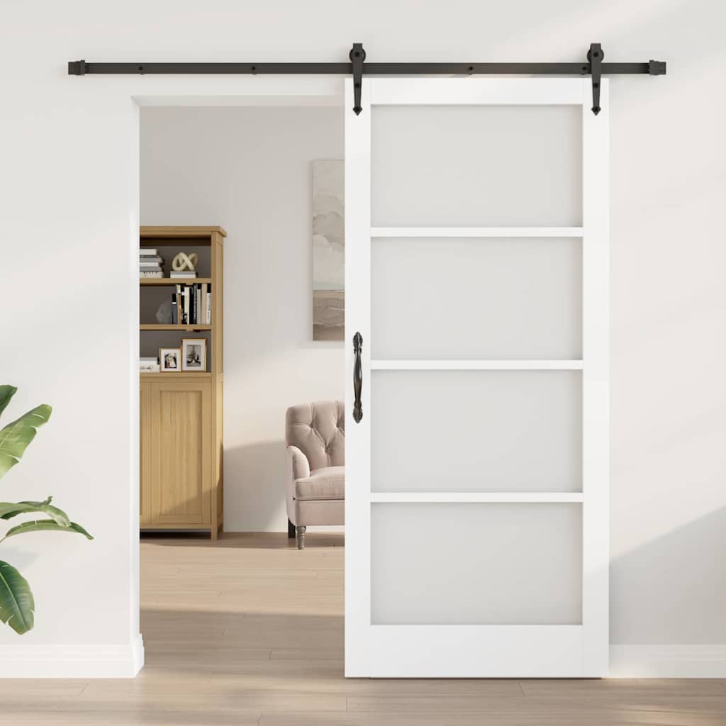 vidaXL Sliding Door ORKDAL White 93 x 211 cm Solid Pine Wood and Glass
