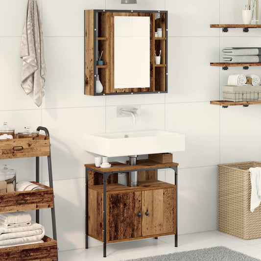 vidaXL Bathroom Furniture Set with Shelf 2 pcs Brown Engineered wood