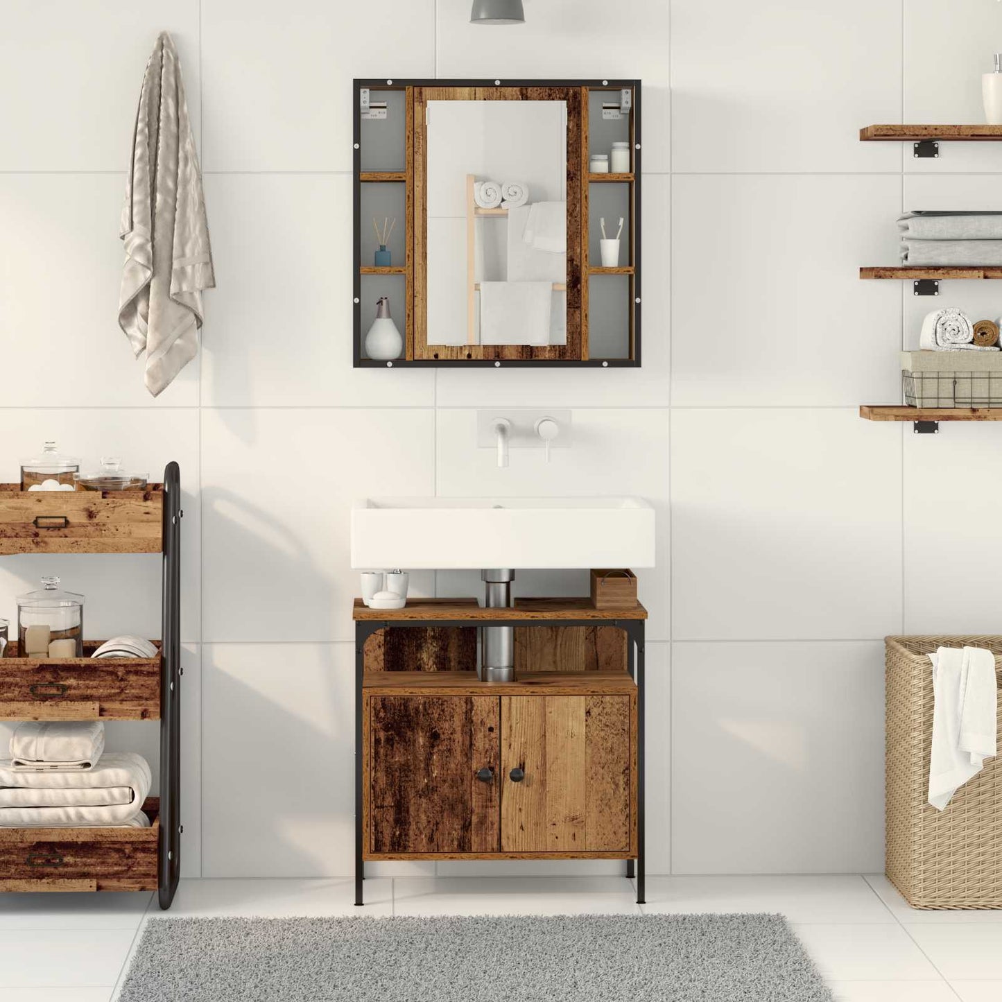 vidaXL Bathroom Furniture Set with Shelf 2 pcs Brown Engineered wood