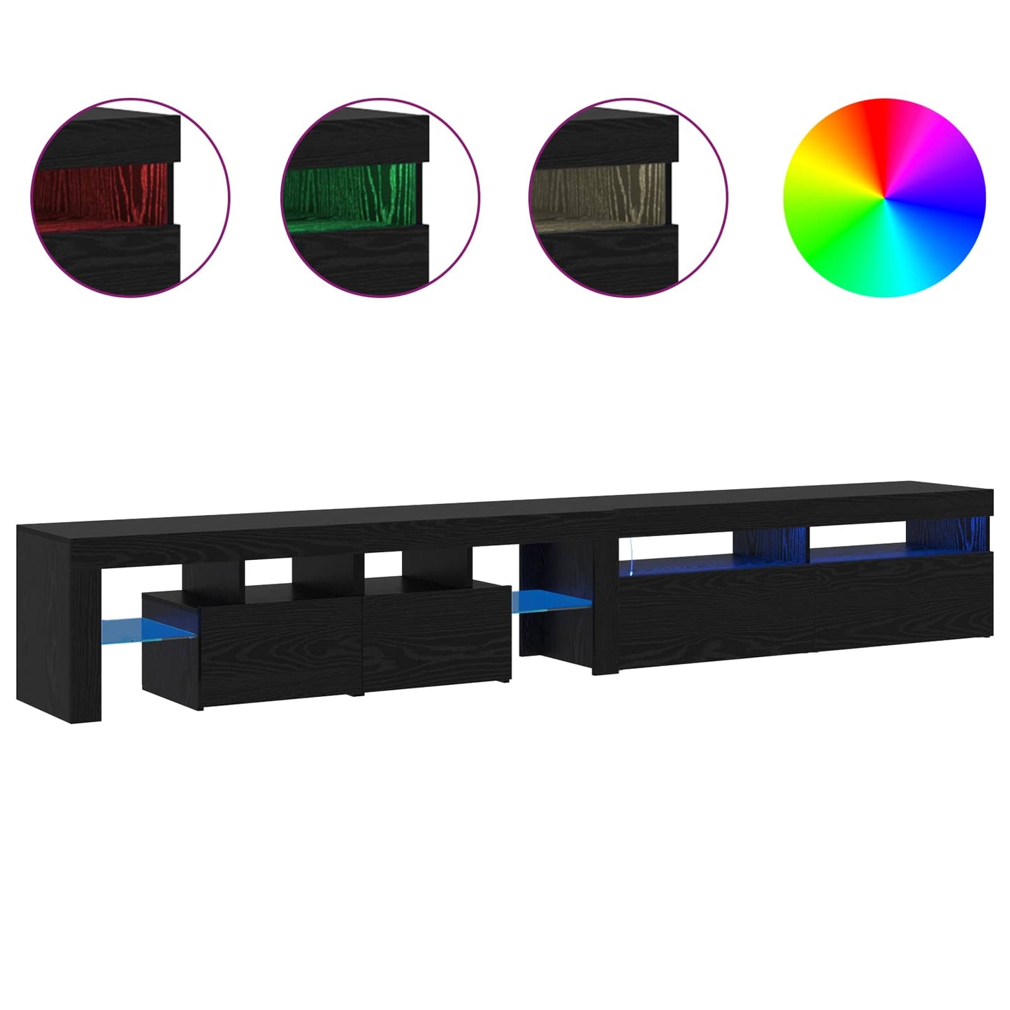 vidaXL TV Cabinet 2 pcs Black Oak 260 x 37 x 40 cm Engineered Wood