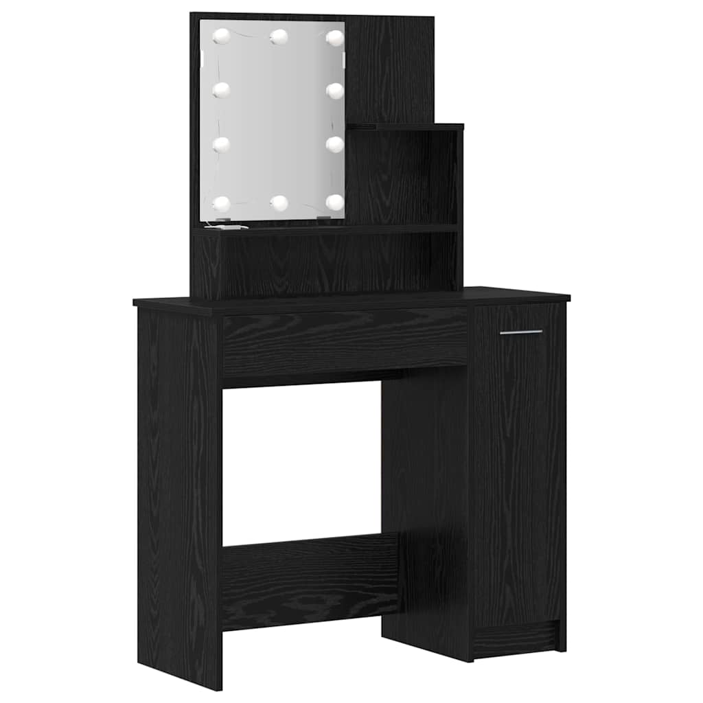vidaXL LED Dressing Table Set 2 pcs Black Oak Engineered Wood