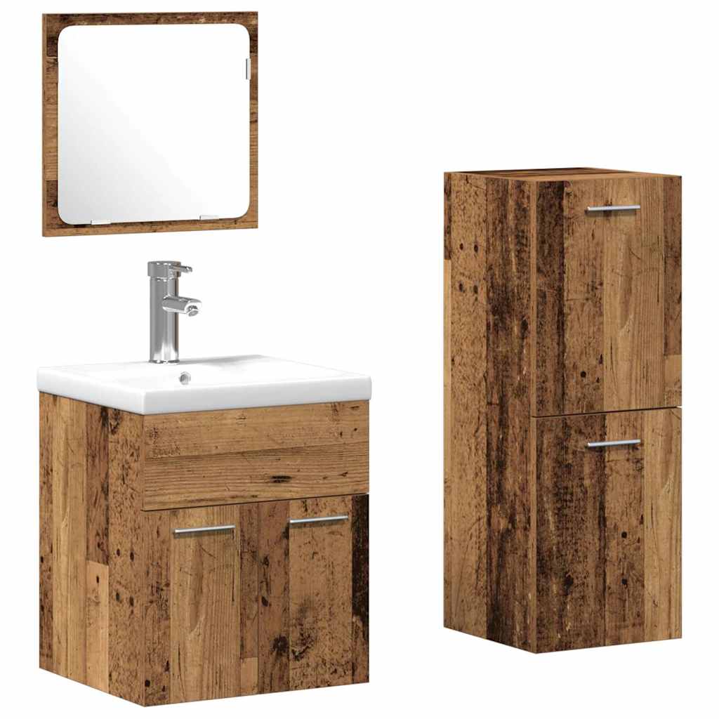 vidaXL Bathroom Furniture Set 3 pcs Old Wood Engineered Wood