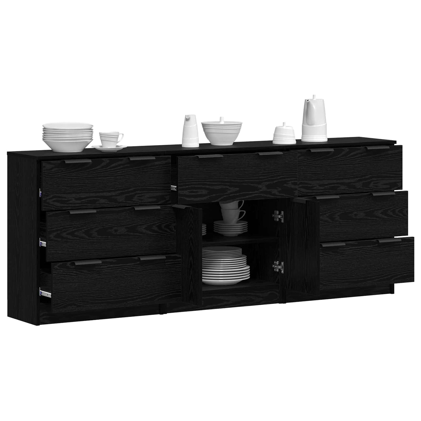 vidaXL Sideboard 3 pcs Black Oak 181 x 30 x 70 cm Engineered Wood