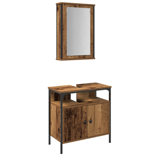 vidaXL Bathroom Furniture Set with Shelf 2 pcs Brown Engineered wood