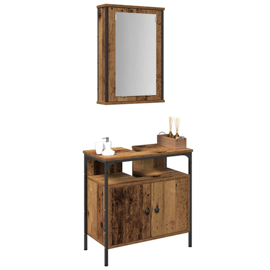 vidaXL Bathroom Furniture Set with Shelf 2 pcs Brown Engineered wood