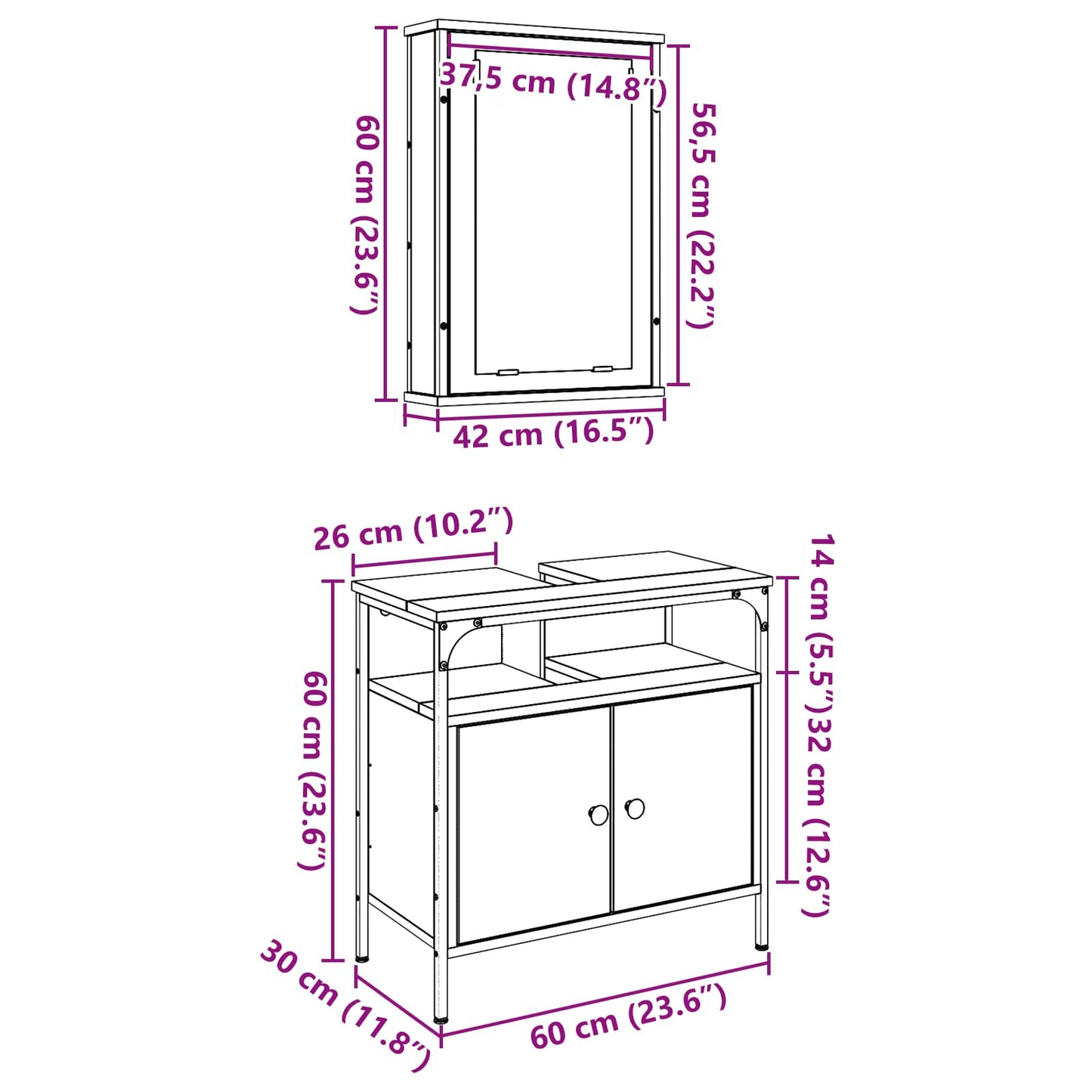 vidaXL Bathroom Furniture Set with Shelf 2 pcs Brown Engineered wood