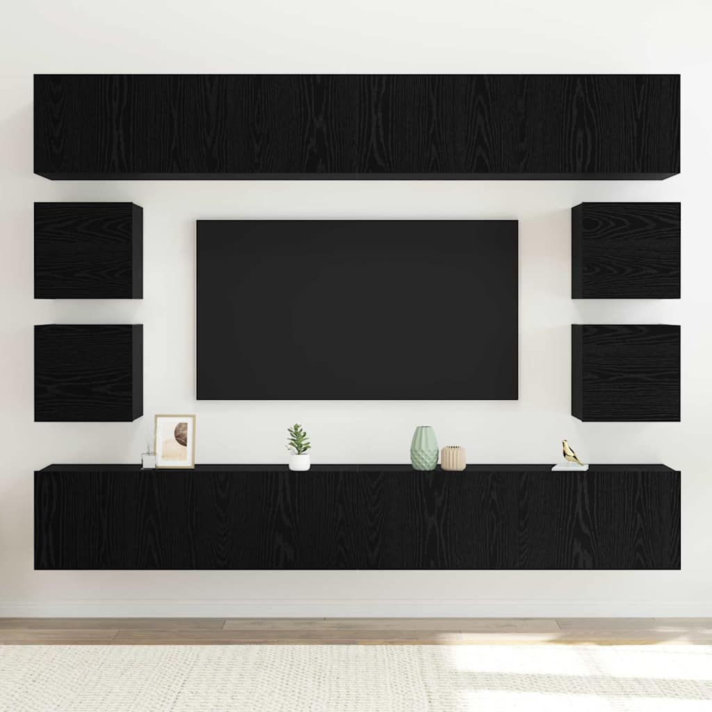 vidaXL TV Cabinet Set Wall-mounted 8 pcs Black Oak Engineered Wood