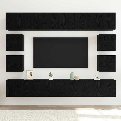 vidaXL TV Cabinet Set Wall-mounted 8 pcs Black Oak Engineered Wood