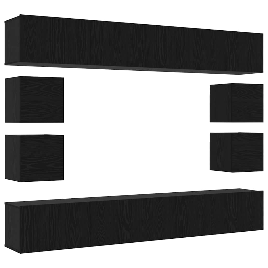 vidaXL TV Cabinet Set Wall-mounted 8 pcs Black Oak Engineered Wood