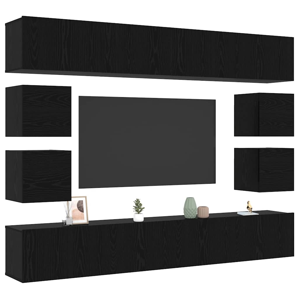 vidaXL TV Cabinet Set Wall-mounted 8 pcs Black Oak Engineered Wood