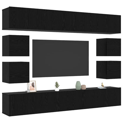 vidaXL TV Cabinet Set Wall-mounted 8 pcs Black Oak Engineered Wood