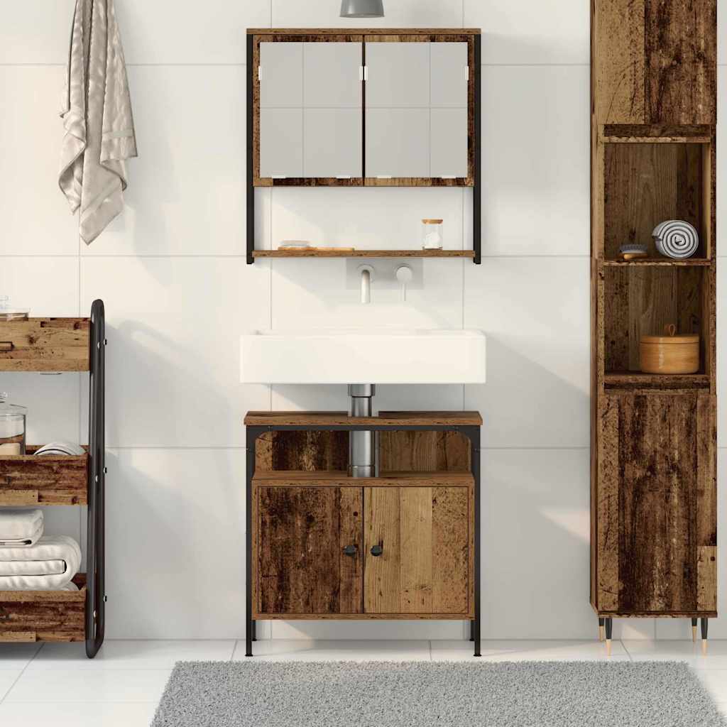 vidaXL Bathroom Furniture Set with Shelf 2 pcs Brown Engineered wood