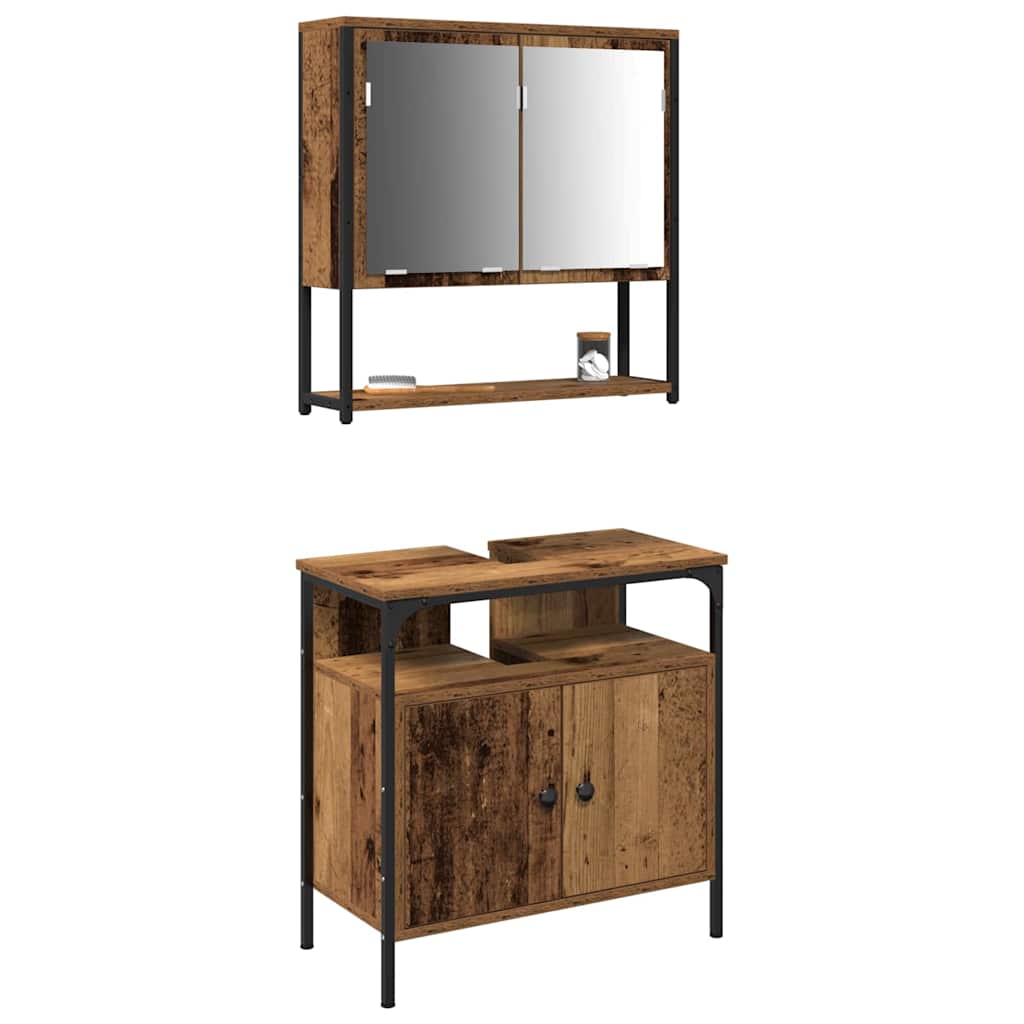 vidaXL Bathroom Furniture Set with Shelf 2 pcs Brown Engineered wood