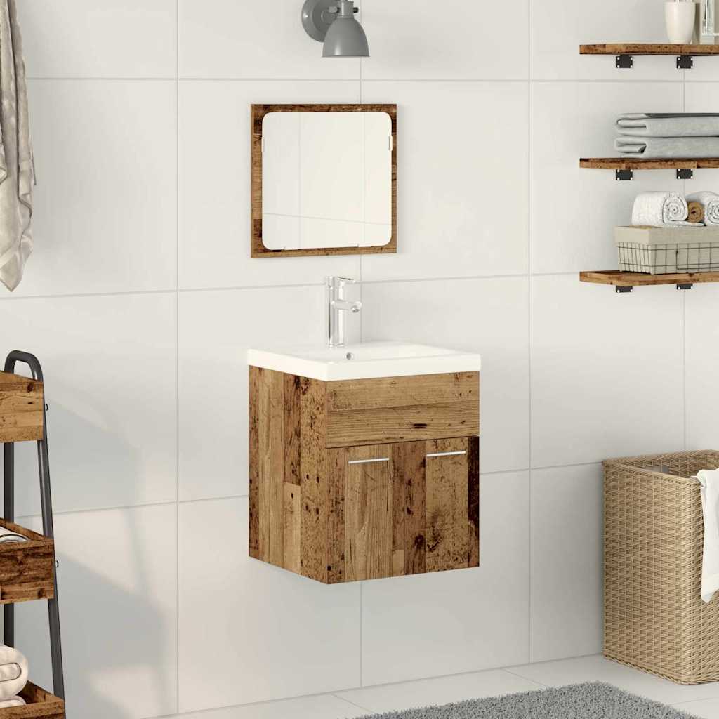 vidaXL Bathroom Furniture Set with Door 3 pcs Old Wood Engineered Wood