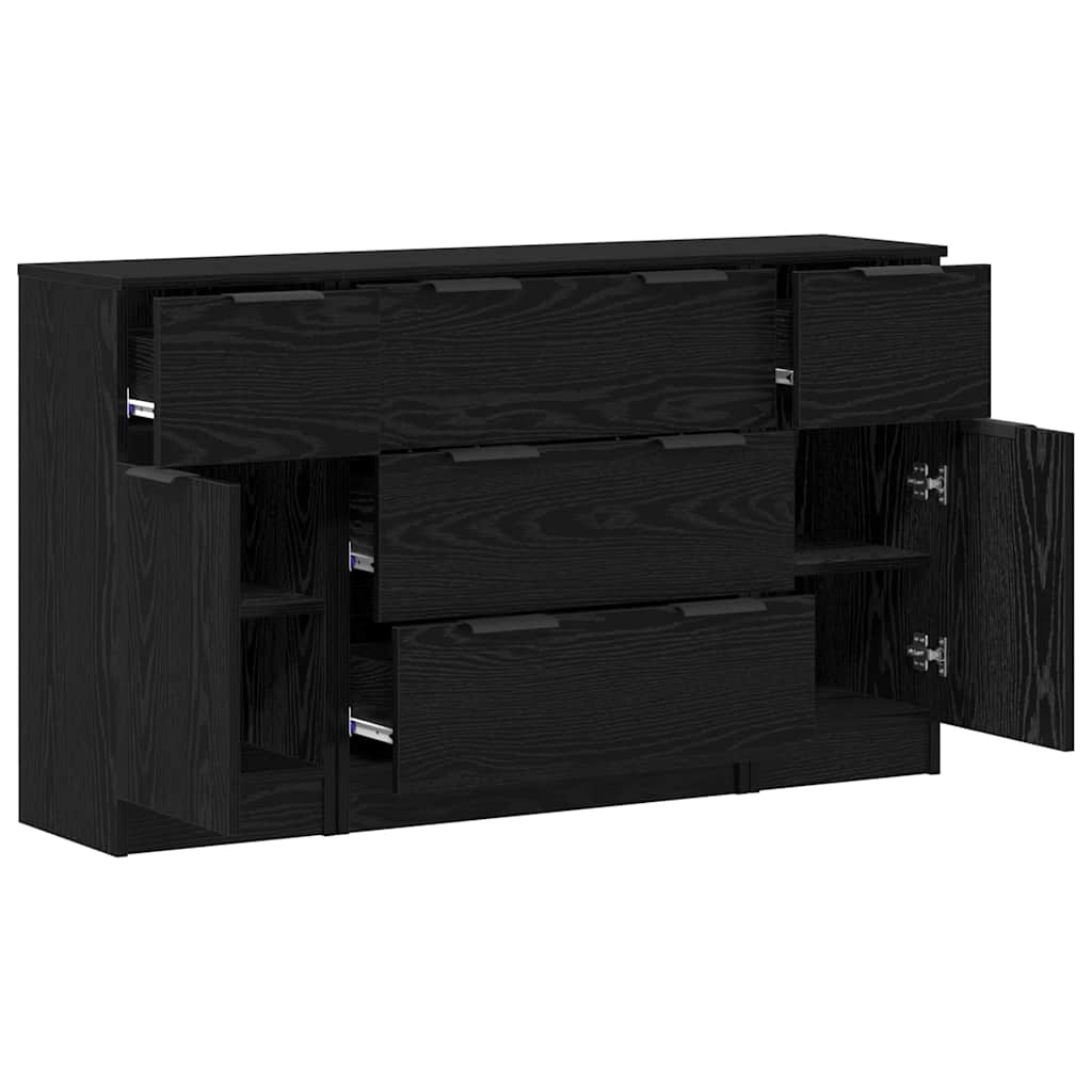 vidaXL Sideboard with Drawer 3 pcs Black Oak Engineered Wood