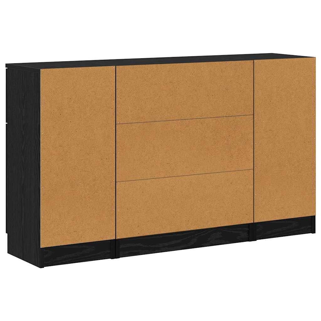vidaXL Sideboard with Drawer 3 pcs Black Oak Engineered Wood