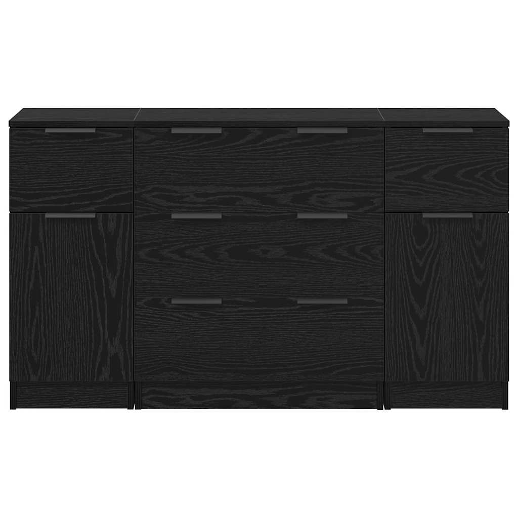 vidaXL Sideboard with Drawer 3 pcs Black Oak Engineered Wood