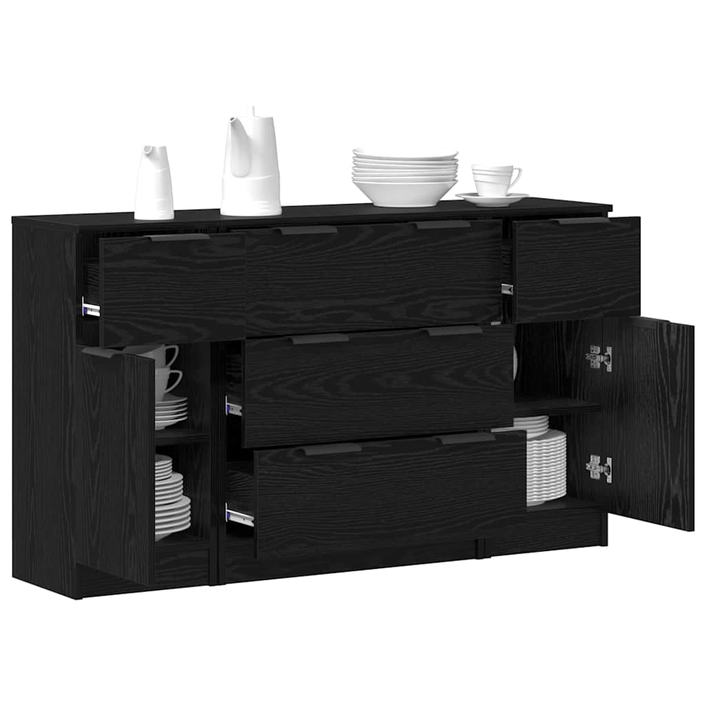 vidaXL Sideboard with Drawer 3 pcs Black Oak Engineered Wood