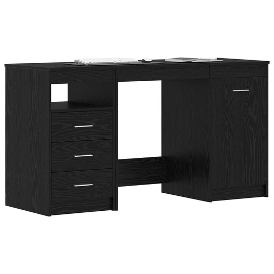 vidaXL Desk with Door 2 pcs Black Oak 140 x 50 x 76 cm Engineered Wood