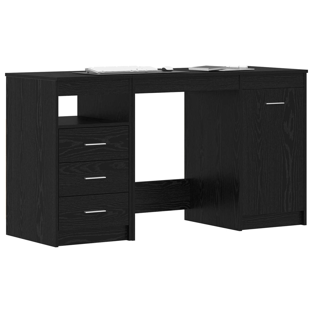vidaXL Desk with Door 2 pcs Black Oak 140 x 50 x 76 cm Engineered Wood