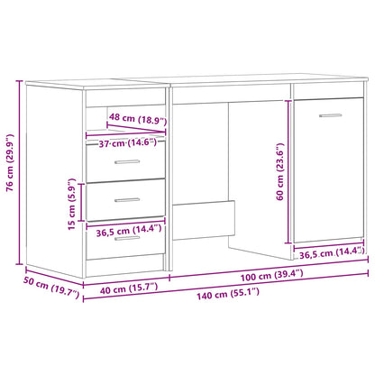 vidaXL Desk with Door 2 pcs Black Oak 140 x 50 x 76 cm Engineered Wood