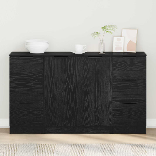 vidaXL Sideboard 3 pcs Black Oak 121 x 30 x 70 cm Engineered Wood