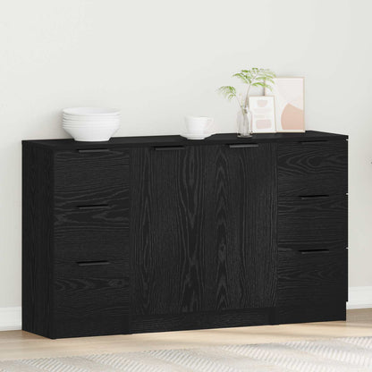 vidaXL Sideboard 3 pcs Black Oak 121 x 30 x 70 cm Engineered Wood