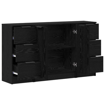 vidaXL Sideboard with Drawer 3 pcs Black Oak Engineered Wood