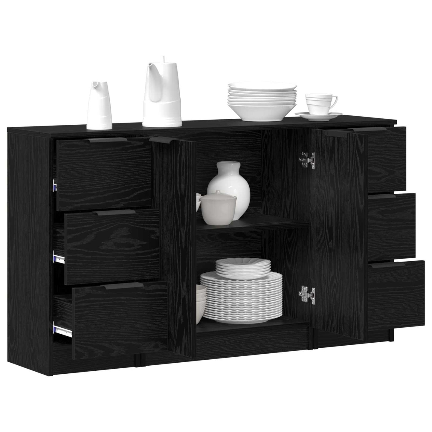 vidaXL Sideboard with Drawer 3 pcs Black Oak Engineered Wood