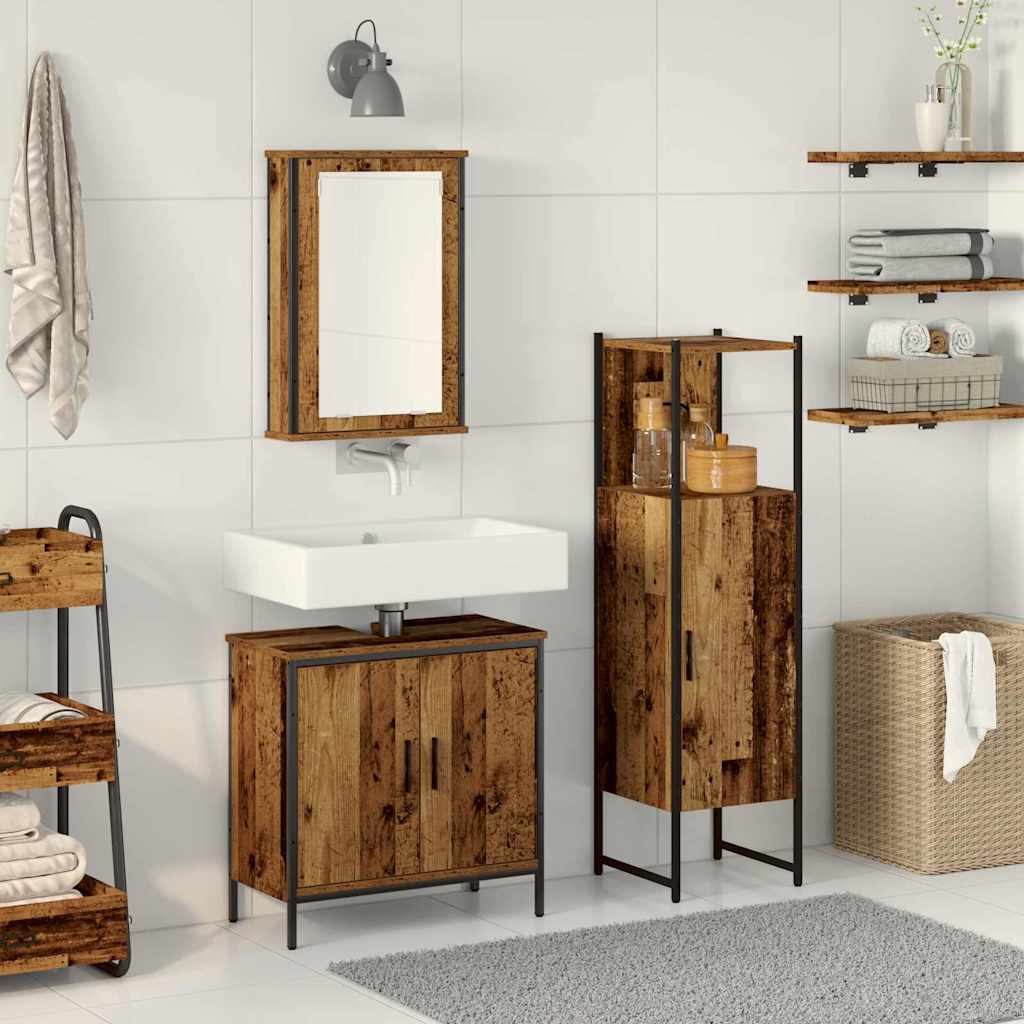 vidaXL Bathroom Furniture Set with Door 3 pcs Brown 33 x 33 x 120.5 cm