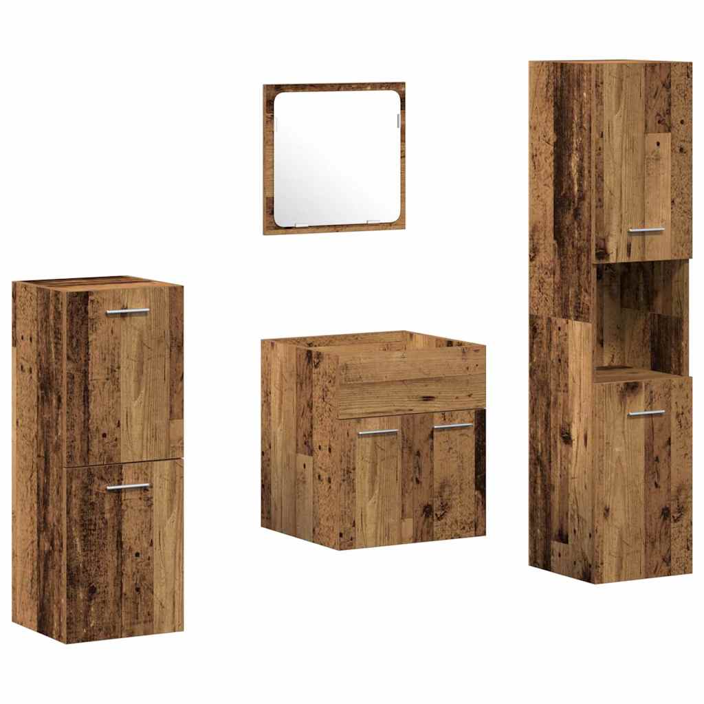 vidaXL Bathroom Furniture Set 4 pcs Old Wood Engineered Wood