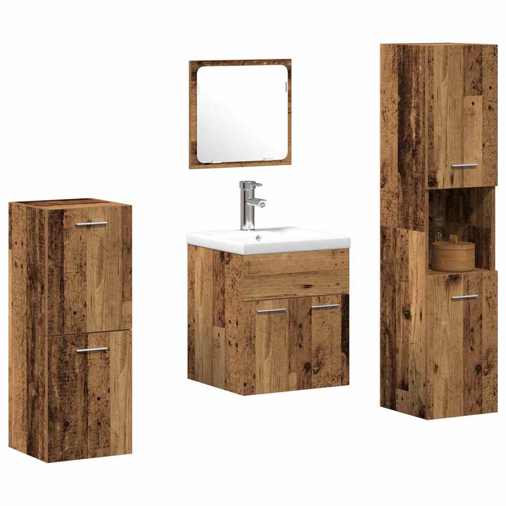 vidaXL Bathroom Furniture Set 4 pcs Old Wood Engineered Wood