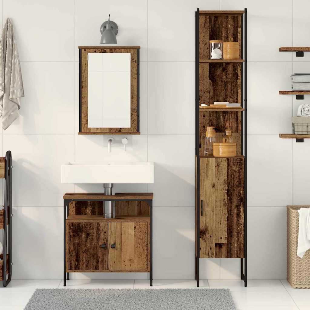 vidaXL Bathroom Furniture Set with Door 3 pcs Old wood Engineered wood