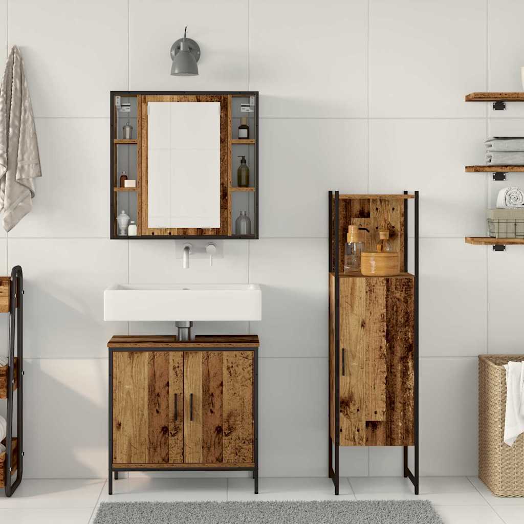 vidaXL Bathroom Furniture Set with Shelf 3 pcs Brown Engineered wood