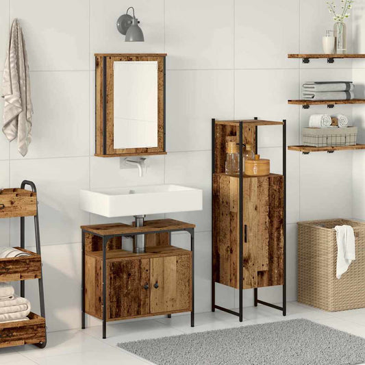 vidaXL Bathroom Furniture Set with Door 3 pcs Brown 33 x 33 x 120.5 cm