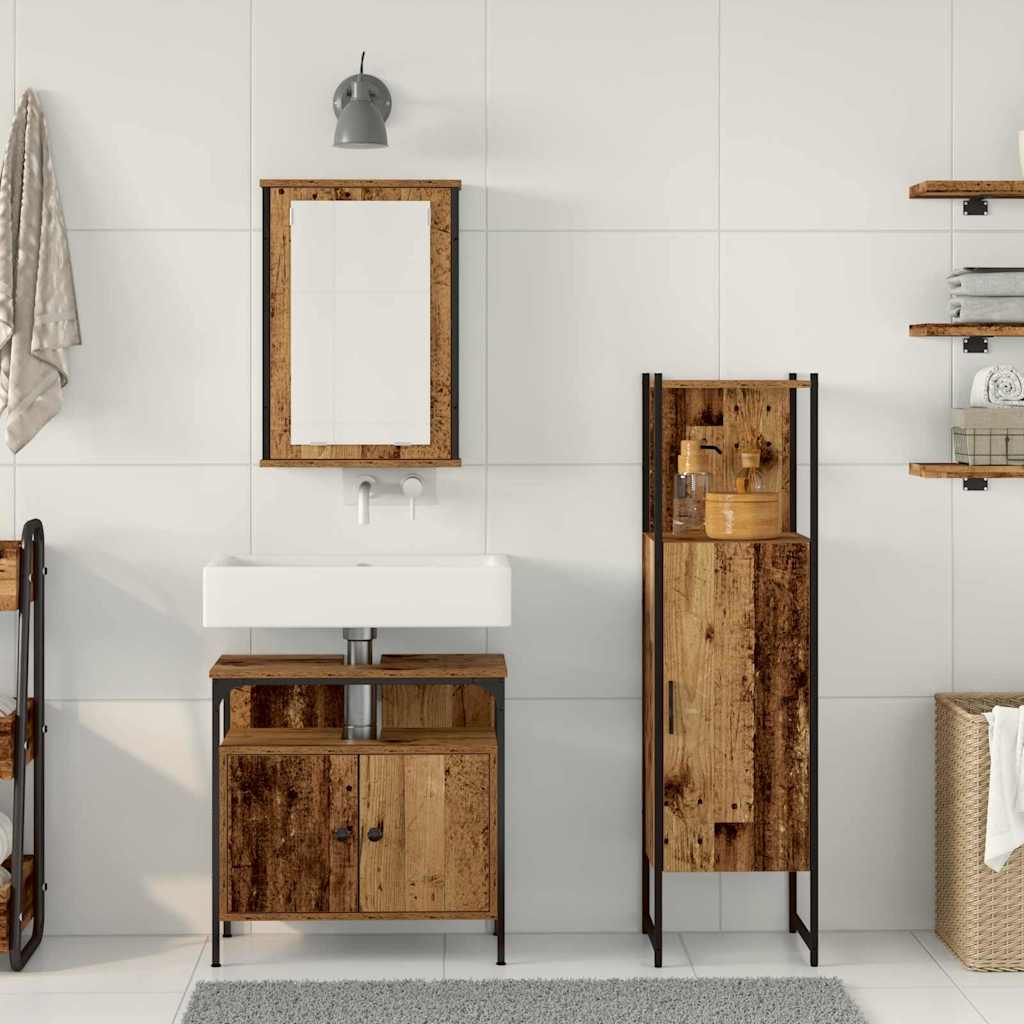 vidaXL Bathroom Furniture Set with Door 3 pcs Brown 33 x 33 x 120.5 cm