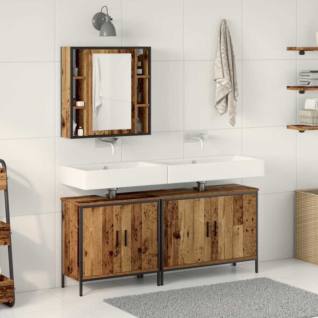 vidaXL Bathroom Furniture Set with Shelf 3 pcs Brown Engineered wood