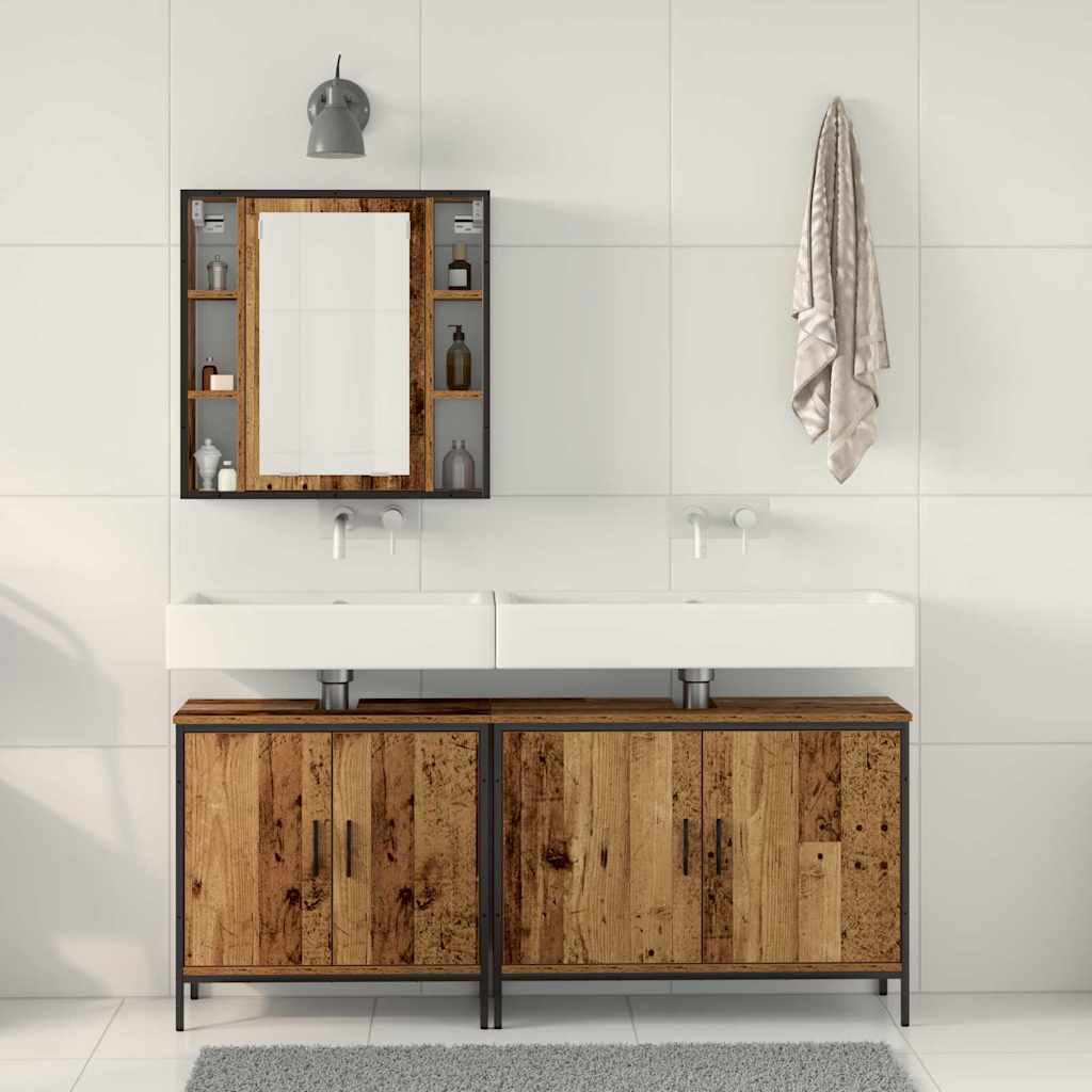 vidaXL Bathroom Furniture Set with Shelf 3 pcs Brown Engineered wood
