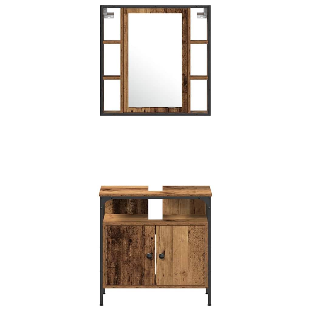 vidaXL Bathroom Furniture Set with Shelf 3 pcs Brown Engineered wood