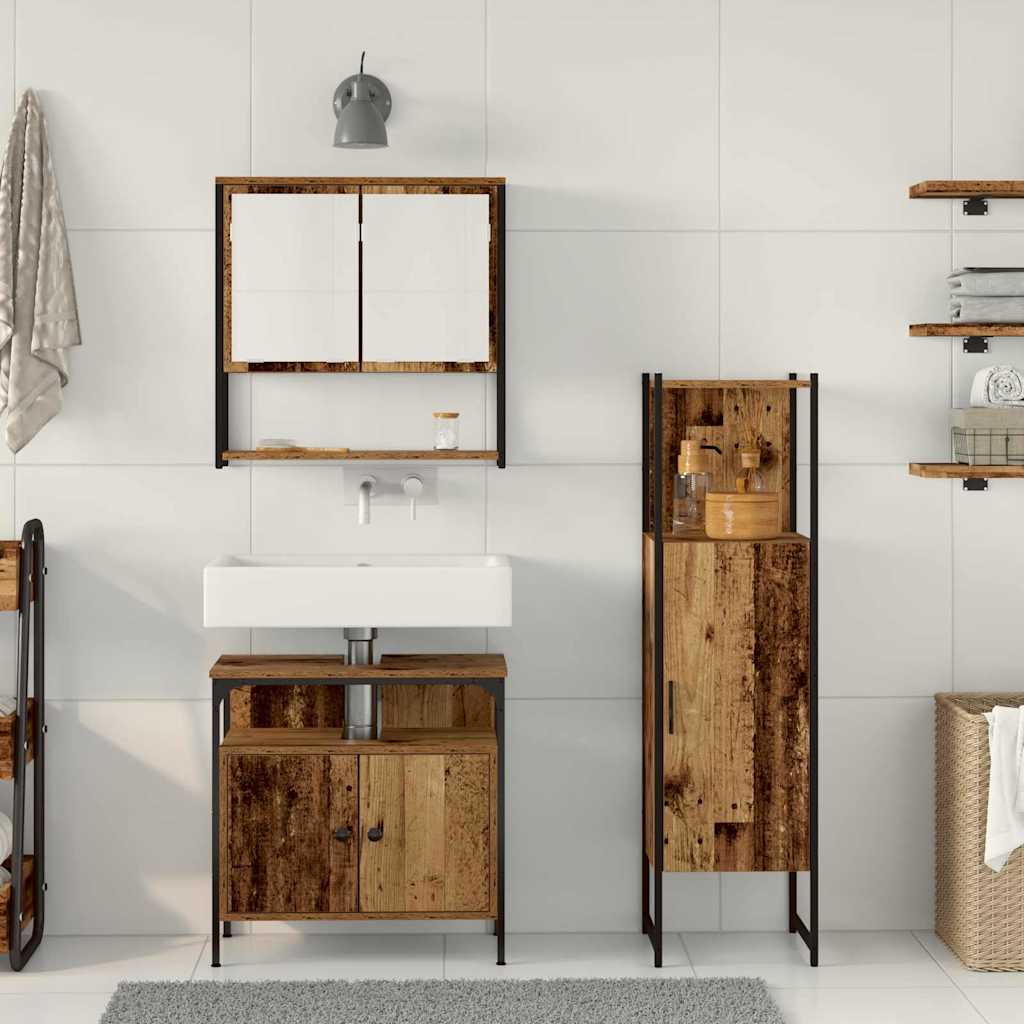 vidaXL Bathroom Furniture Set with Shelf 3 pcs Brown Engineered wood