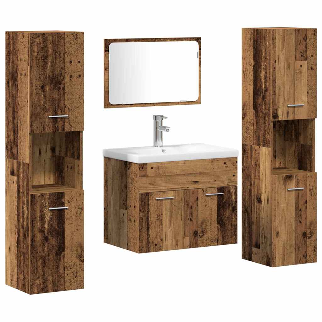 vidaXL Bathroom Furniture Set with Door 4 pcs Old Wood Engineered Wood