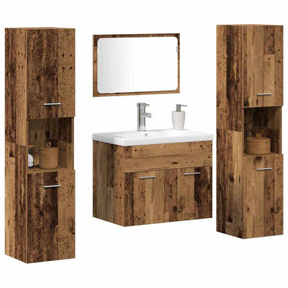 vidaXL Bathroom Furniture Set with Door 4 pcs Old Wood Engineered Wood