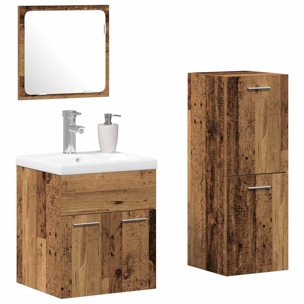 vidaXL Bathroom Furniture Set 4 pcs Old Wood Engineered Wood