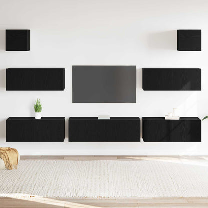 vidaXL TV Cabinet Set 7 pcs Black Oak 100 x 30 x 30 cm Engineered Wood