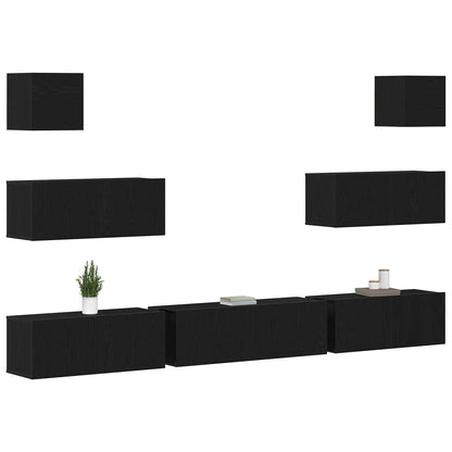 vidaXL TV Cabinet Set 7 pcs Black Oak 100 x 30 x 30 cm Engineered Wood