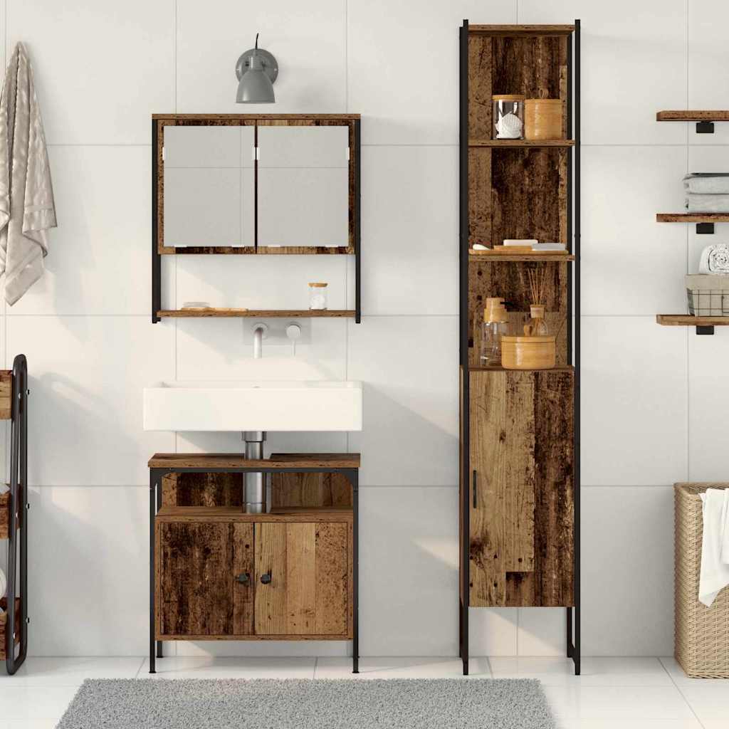 vidaXL Bathroom Furniture Set with Door 3 pcs Old Wood Engineered Wood